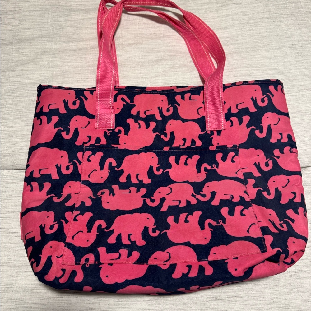 Pink and Navy Elephant Print Beach Cooler Tote